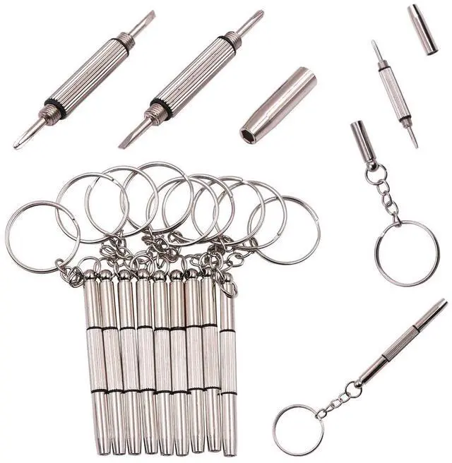 Main image of 12 Pack Eyeglass Screwdriver Keychain Mini 3in1 Flat Phillips Hex Portable Glasses Screw Driver Tool Set Kit for Eyeglasses Frame Fastener Nose Pads Cleaning Repair Watch Jewelry