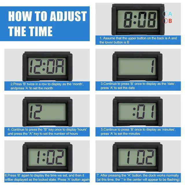 Alt view image 4 of 6 - Car Dashboard Digital Clock - with Jumbo LCD Time & Day Display - Mini Automotive Stick On Watch for Car Truck Dashboard & Air Vent (Black)