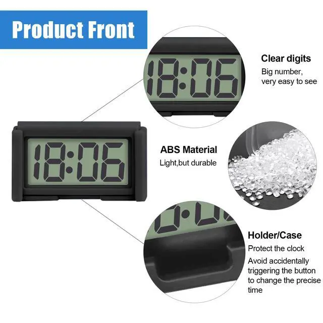 Alt view image 2 of 6 - Car Dashboard Digital Clock - with Jumbo LCD Time & Day Display - Mini Automotive Stick On Watch for Car Truck Dashboard & Air Vent (Black)