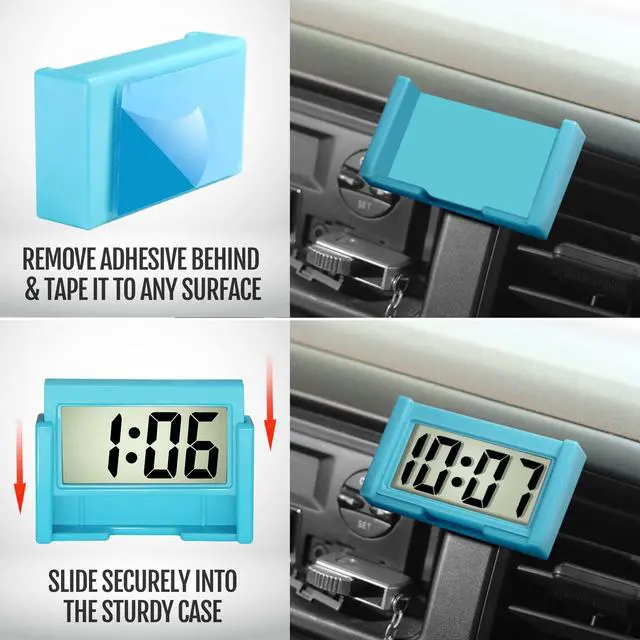 Alt view image 3 of 7 - Car Dashboard Digital Clock - Vehicle Adhesive Clock with Jumbo LCD Time & Day Display - Mini Automotive Stick On Watch for Car Truck Dashboard & Air Vent