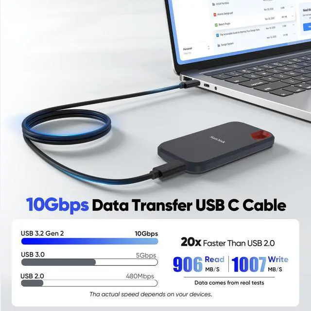 Alt view image 2 of 7 - USB C Data Cable 3ft, USB C 3.2 Gen 2 Cable with 10Gbps Data Transfer & 60W Fast Charging, USBC to Type-C Android Auto Cord for iPhone 17/16/15 Galaxy S25/24 Protable SSD iPad Air/Pro Laptop Mini PC