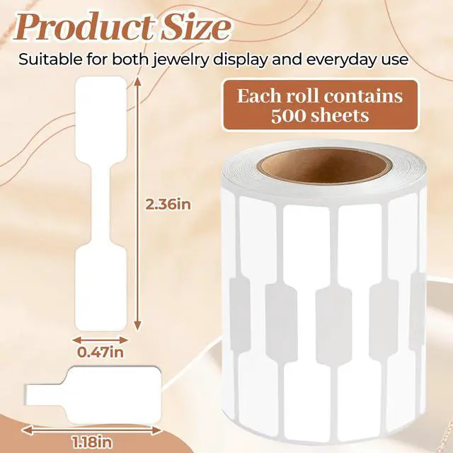 Alt view image 2 of 7 - 500PCS Roll Jewelry Price Tags,Self-Adhesive White Blank Jewelry Tags for Pricing,Labels Rectangle Shape Stickers Roll for Necklace Earring Bracelet Ring Price Identify (White)