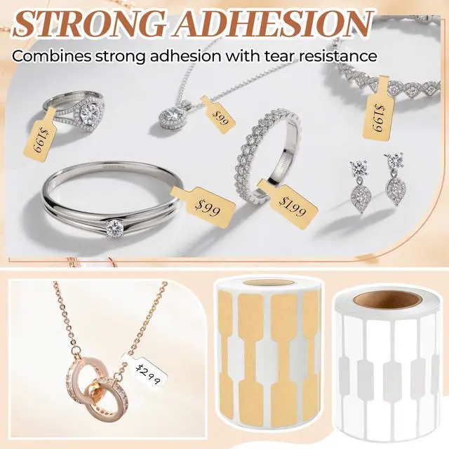 Alt view image 3 of 7 - 500PCS Roll Jewelry Price Tags,Self-Adhesive White Blank Jewelry Tags for Pricing,Labels Rectangle Shape Stickers Roll for Necklace Earring Bracelet Ring Price Identify (White)