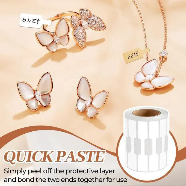 Alt view image 6 of 7 - 500PCS Roll Jewelry Price Tags,Self-Adhesive White Blank Jewelry Tags for Pricing,Labels Rectangle Shape Stickers Roll for Necklace Earring Bracelet Ring Price Identify (White)