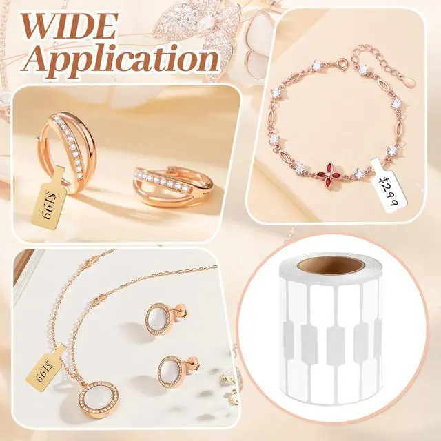 Alt view image 7 of 7 - 500PCS Roll Jewelry Price Tags,Self-Adhesive White Blank Jewelry Tags for Pricing,Labels Rectangle Shape Stickers Roll for Necklace Earring Bracelet Ring Price Identify (White)