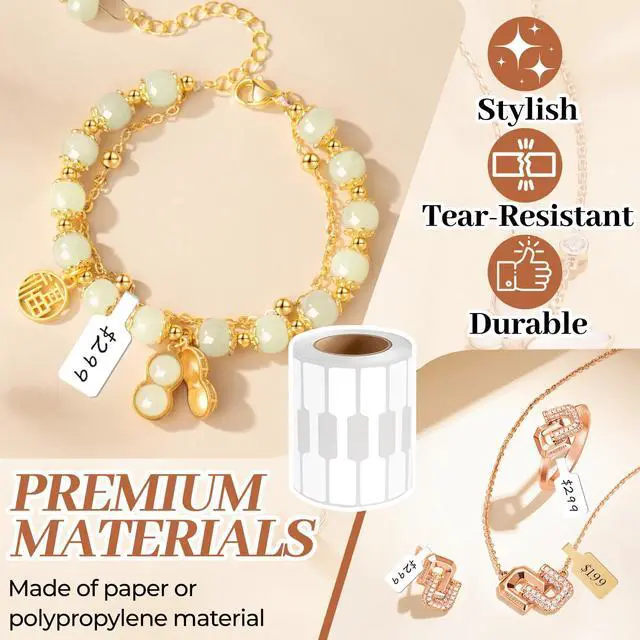Alt view image 5 of 7 - 500PCS Roll Jewelry Price Tags,Self-Adhesive White Blank Jewelry Tags for Pricing,Labels Rectangle Shape Stickers Roll for Necklace Earring Bracelet Ring Price Identify (White)