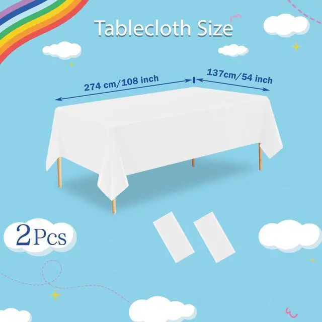 Alt view image 2 of 6 - White Plastic Tablecloth 2 Pack, 54 X 108 Disposable Rectangle Table Cloth for Birthday Party, Wedding, Anniversary, Picnics, Camping