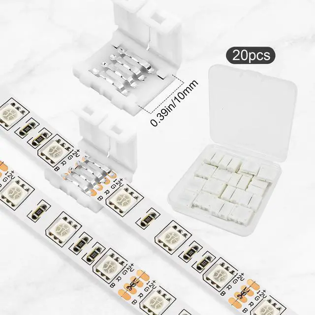 Alt view image 2 of 7 - 20-Pack PBT Fireproof 4-Pin LED Strip Connectors, Solderless Gapless Adapter for 10mm Wide RGB 5050 Light Strips, Ultra-Stable Extension and Splice Kit for DIY Lighting Projects (10MM-4PIN)