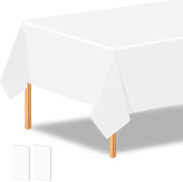 Main image of 2Pcs White Plastic Table Cloth, 54 x 108 Inch Rectangle Disposable Tablecloth for Birthday, Wedding, Picnic, Holiday Party