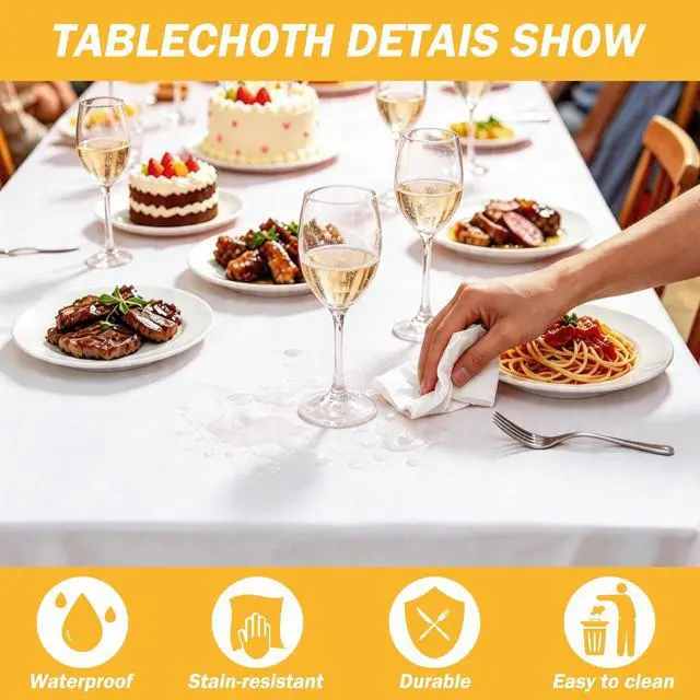 Alt view image 3 of 7 - 2Pcs White Plastic Table Cloth, 54 x 108 Inch Rectangle Disposable Tablecloth for Birthday, Wedding, Picnic, Holiday Party
