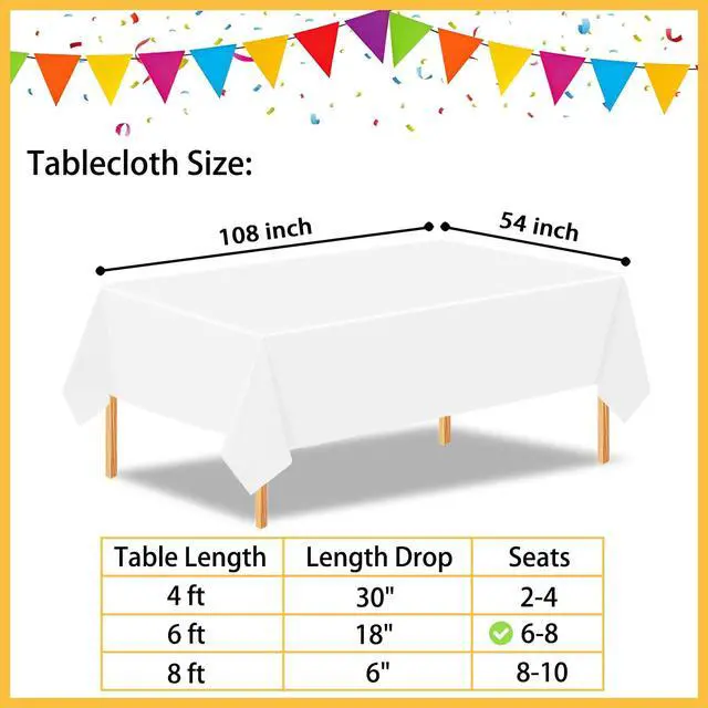 Alt view image 2 of 7 - 2Pcs White Plastic Table Cloth, 54 x 108 Inch Rectangle Disposable Tablecloth for Birthday, Wedding, Picnic, Holiday Party