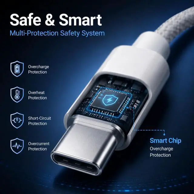 Alt view image 4 of 7 - USB C to USB C Cable 3.3FT, Nylon Braided 60W USB C Charger Cable Fast Charging Type C Cord Lead for iPhone 17/16/15/Plus/Pro Max, Samsung Galaxy S26/S25/Ultra, iPad Pro/Air, MacBook, Pixel