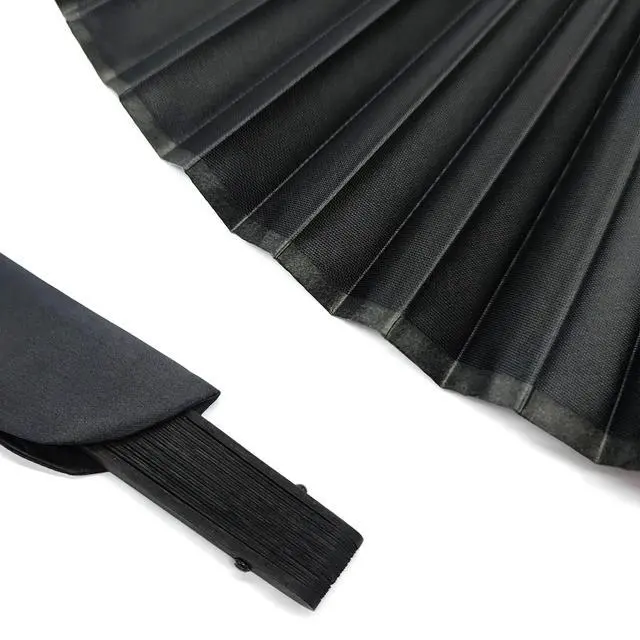 Alt view image 3 of 6 - Black Folding Hand Classic Style Fan Fabric Bamboo Ribs Hand Held Chinese/Spanish Foldable Fan for Wedding, Party Favor, Performance, Dance, Home Decorations, Festival, Gift