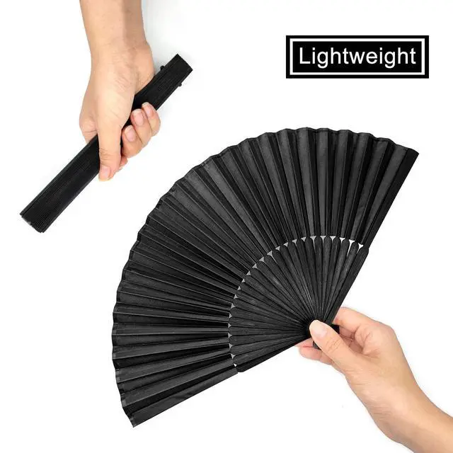 Alt view image 4 of 6 - Black Folding Hand Classic Style Fan Fabric Bamboo Ribs Hand Held Chinese/Spanish Foldable Fan for Wedding, Party Favor, Performance, Dance, Home Decorations, Festival, Gift