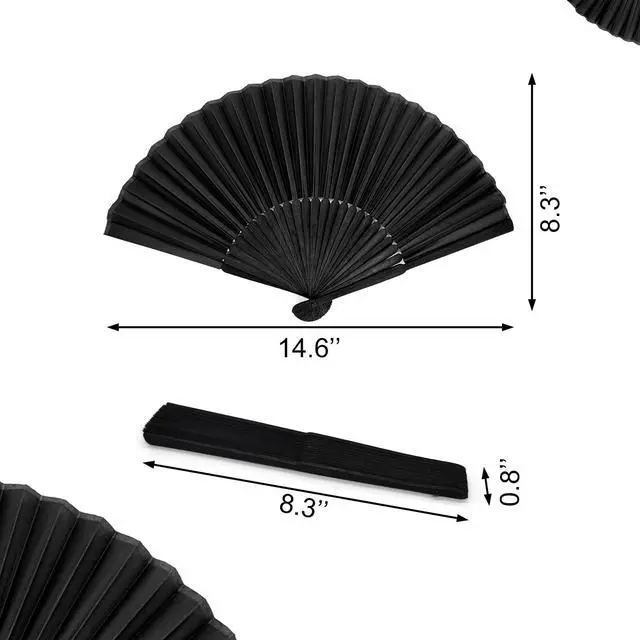 Alt view image 2 of 6 - Black Folding Hand Classic Style Fan Fabric Bamboo Ribs Hand Held Chinese/Spanish Foldable Fan for Wedding, Party Favor, Performance, Dance, Home Decorations, Festival, Gift