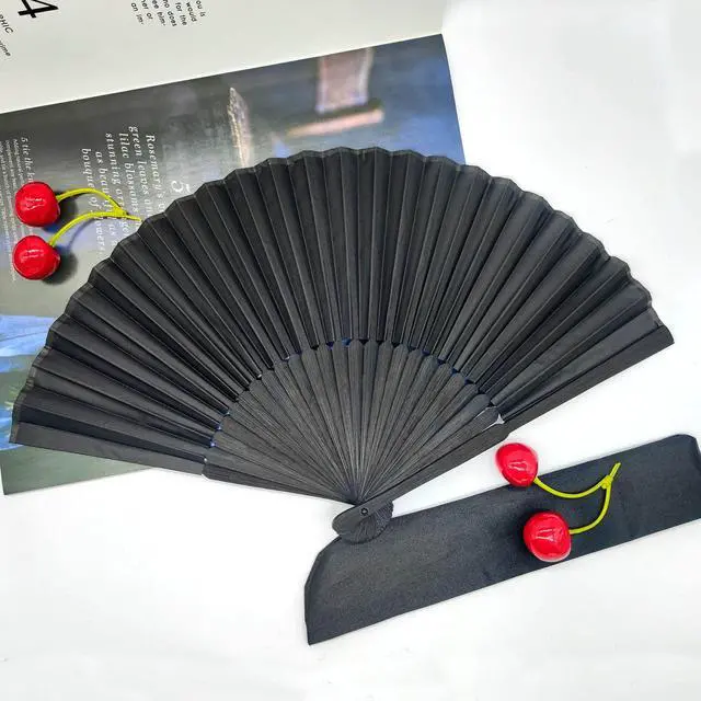 Alt view image 6 of 6 - Black Folding Hand Classic Style Fan Fabric Bamboo Ribs Hand Held Chinese/Spanish Foldable Fan for Wedding, Party Favor, Performance, Dance, Home Decorations, Festival, Gift