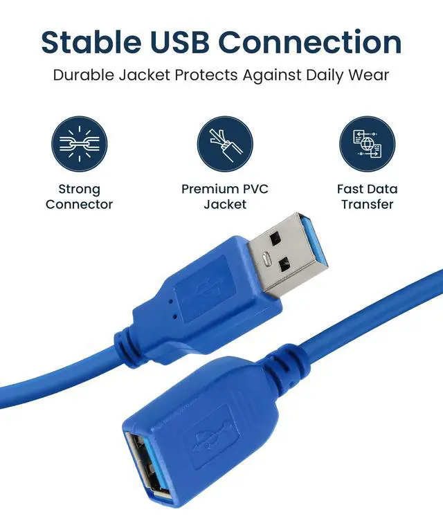 Alt view image 2 of 6 - USB 3.0 Extension Cable, Type A Male to Female USB Extender Fast Data Transfer, Type A Extension Lead Compatible with PC, Laptop, Keyboard, FlashDrive, External Hard Drive, Camera, Xbox (1M)