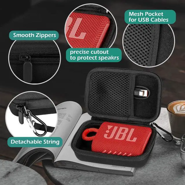 Alt view image 4 of 7 - Hard Case Compatible with JBL Go 4 and Go 3, EVA Case for Protection and Outdoor, Black Pouch Compatible with Go 3 Eco with Black Liner