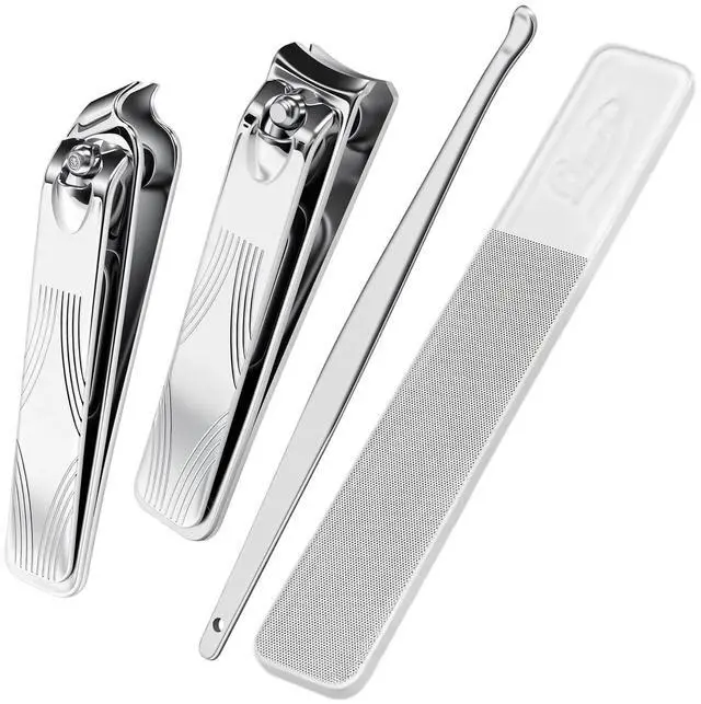 Main image of 4-in-1 Nail Clippers Set, Magnetic Case Manicure Kit, Sharp Stainless Steel Silver Nail Cutter, Pedicure Tools for Men & Women