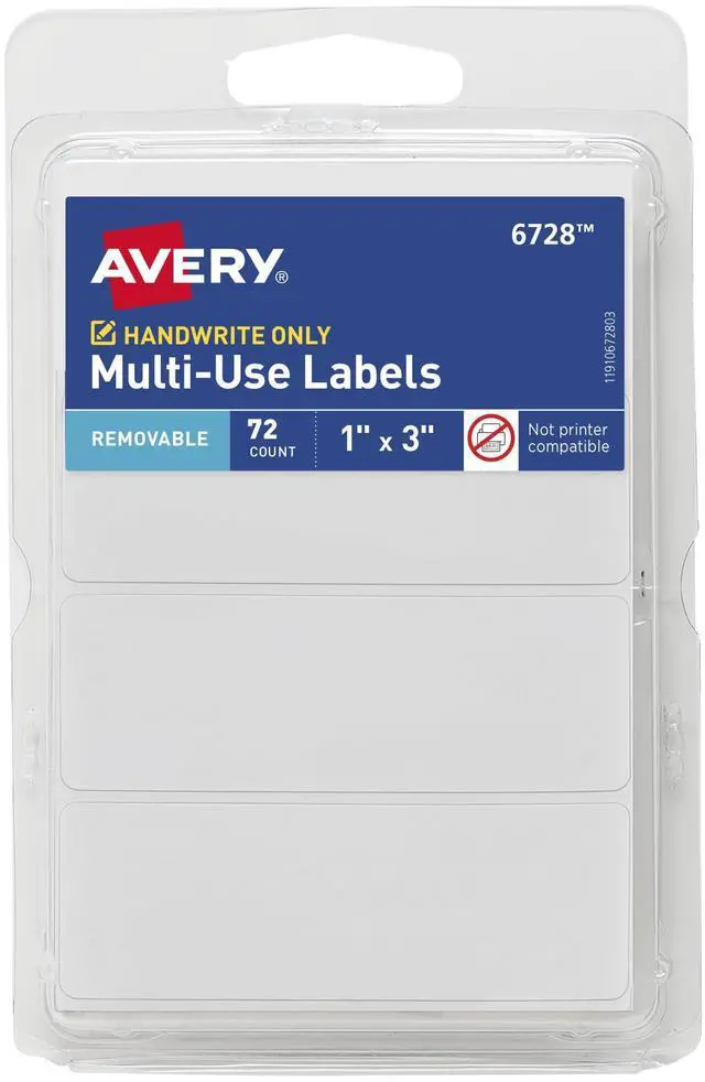 Main image of Multi-Use Removable Labels, 1" x 3", White, Non-Printable, 72 Blank Labels Total (6728)