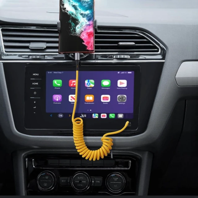 Alt view image 4 of 4 - Coiled USB C Cable for Car Phone Charger, iPhone 17/16/15, Samsung Galaxy | Type C Fast Charging Cord, USBC to USBC, 60W, Yellow, 5 ft
