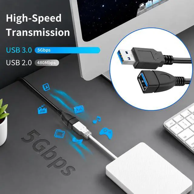 Alt view image 4 of 7 - 2-Pack 1 Foot USB 3.0 Extension Cable, A Male to Female