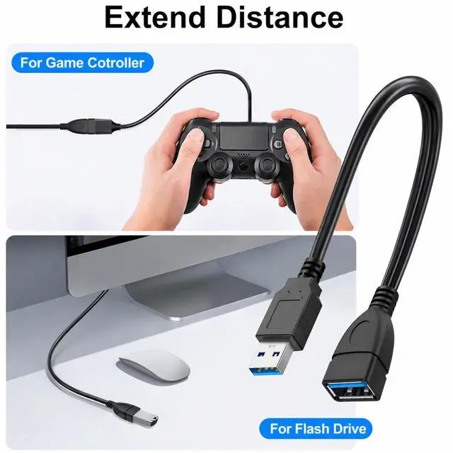 Alt view image 6 of 7 - 2-Pack 1 Foot USB 3.0 Extension Cable, A Male to Female