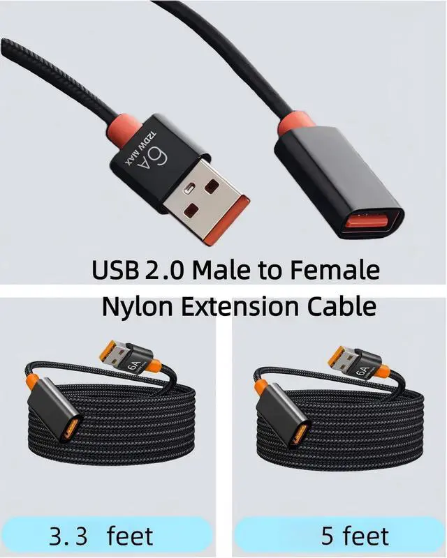 Alt view image 2 of 7 - USB Extension Cable 3.3FT,USB 2.0 Type A Male to Female USB Extender Cord Nylon Braided 480Mbps Data Transfer for Keyboard, Webcam, Mouse, Gamepad, Flash Drive, Printer, Camera and More