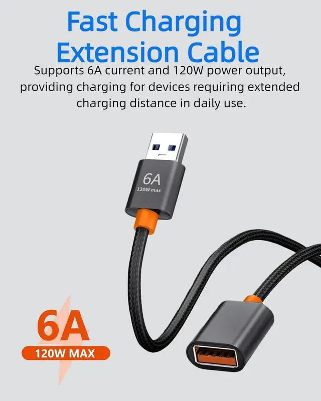 Alt view image 4 of 7 - USB Extension Cable 3.3FT,USB 2.0 Type A Male to Female USB Extender Cord Nylon Braided 480Mbps Data Transfer for Keyboard, Webcam, Mouse, Gamepad, Flash Drive, Printer, Camera and More