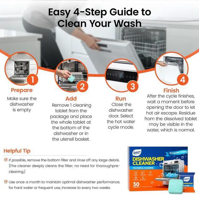 Alt view image 2 of 7 - Dishwasher Cleaning Tablets -30 Pack Cleaner and Deodorizer -15 Month Suply for Hard Water Dish Washer Machine, Non Toxic Tabs for Dish, Septic Safe & Odor Remover, Lemon Scent