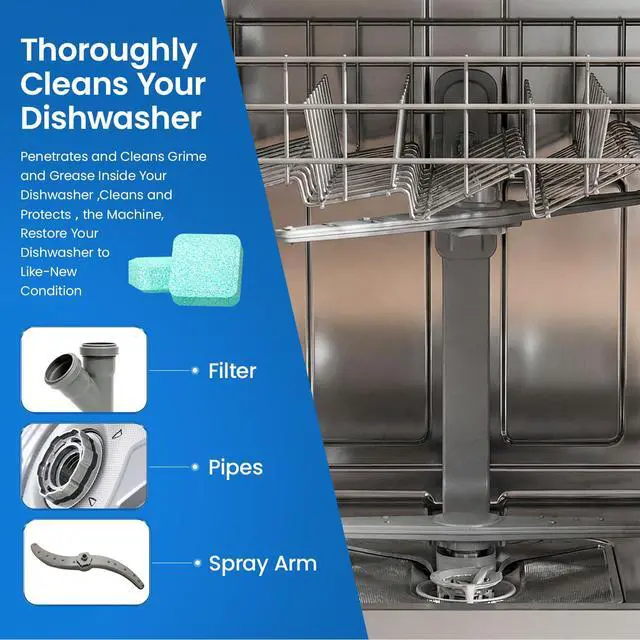 Alt view image 6 of 7 - Dishwasher Cleaning Tablets -30 Pack Cleaner and Deodorizer -15 Month Suply for Hard Water Dish Washer Machine, Non Toxic Tabs for Dish, Septic Safe & Odor Remover, Lemon Scent