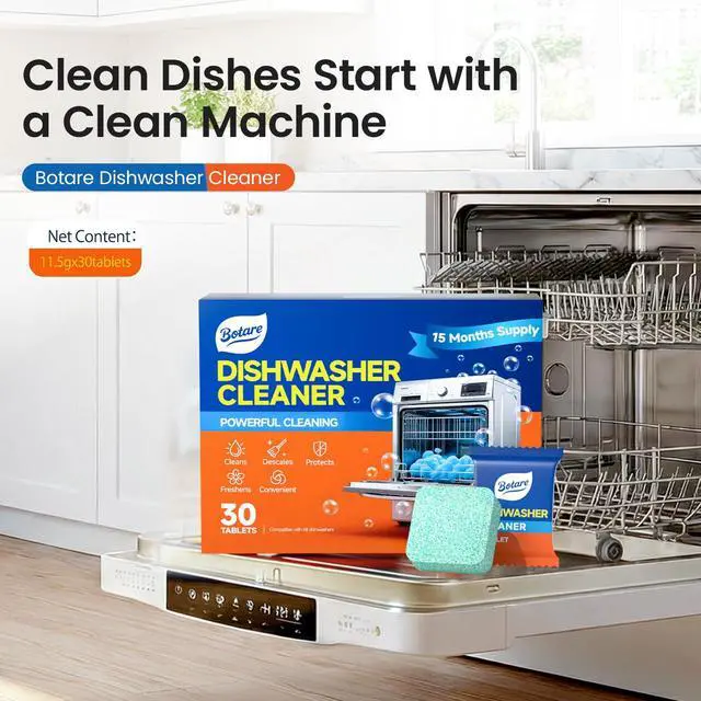 Alt view image 7 of 7 - Dishwasher Cleaning Tablets -30 Pack Cleaner and Deodorizer -15 Month Suply for Hard Water Dish Washer Machine, Non Toxic Tabs for Dish, Septic Safe & Odor Remover, Lemon Scent