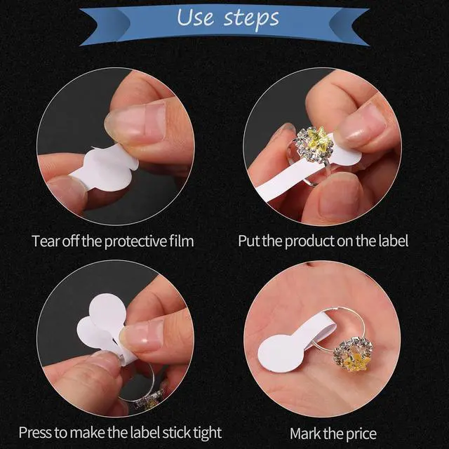 Alt view image 3 of 7 - 1000 Pieces Barbell Jewelry Tags for Necklace Earring Price Identify, White Round Identification Labels, Self Adhesive for Bracelet, Ring, Clothing Display