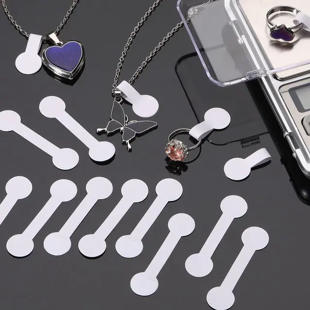 Alt view image 7 of 7 - 1000 Pieces Barbell Jewelry Tags for Necklace Earring Price Identify, White Round Identification Labels, Self Adhesive for Bracelet, Ring, Clothing Display