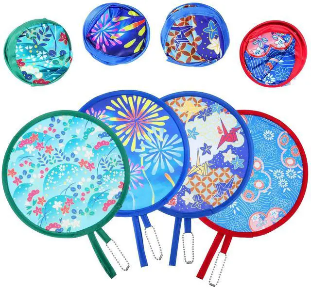 Main image of 4 Pcs Round Foldable Fans, Handheld Fan Foldable Portable Fans Colorful Floral Cooling Fan Japanese Folding-Fan Handheld for Travel, Events, Festival, Indoor & Outdoor