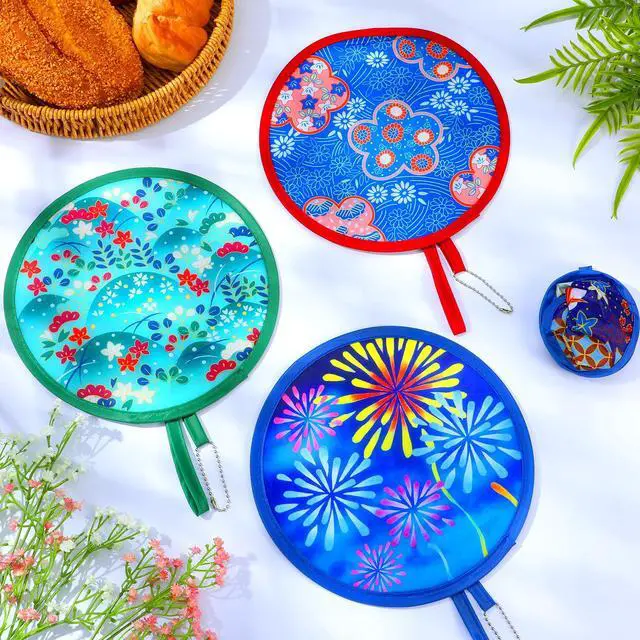 Alt view image 3 of 7 - 4 Pcs Round Foldable Fans, Handheld Fan Foldable Portable Fans Colorful Floral Cooling Fan Japanese Folding-Fan Handheld for Travel, Events, Festival, Indoor & Outdoor