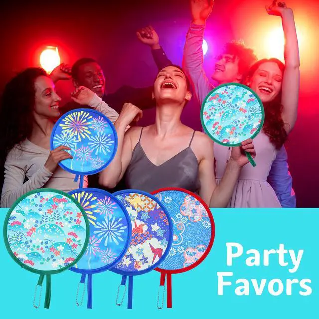Alt view image 6 of 7 - 4 Pcs Round Foldable Fans, Handheld Fan Foldable Portable Fans Colorful Floral Cooling Fan Japanese Folding-Fan Handheld for Travel, Events, Festival, Indoor & Outdoor