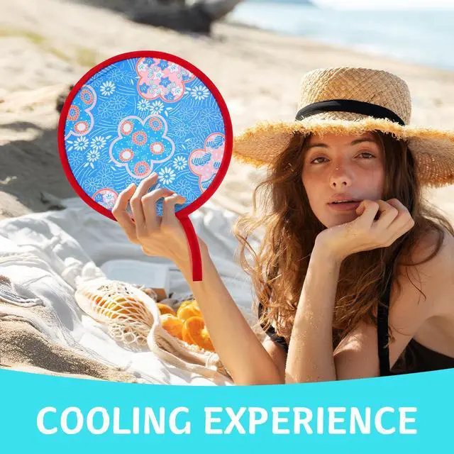Alt view image 5 of 7 - 4 Pcs Round Foldable Fans, Handheld Fan Foldable Portable Fans Colorful Floral Cooling Fan Japanese Folding-Fan Handheld for Travel, Events, Festival, Indoor & Outdoor