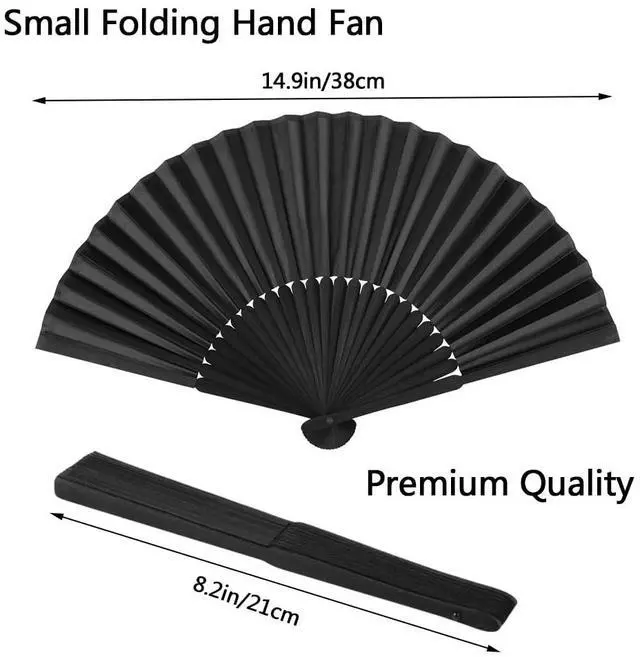 Alt view image 3 of 6 - 2 Pack Bamboo Handheld Silk Folding Fan, Small Chinese/Japanese Folding Hand Fan for Women, Black Hand Fan for Wedding, Church, Performance, Dance, Beach, Travel, Party & Gift