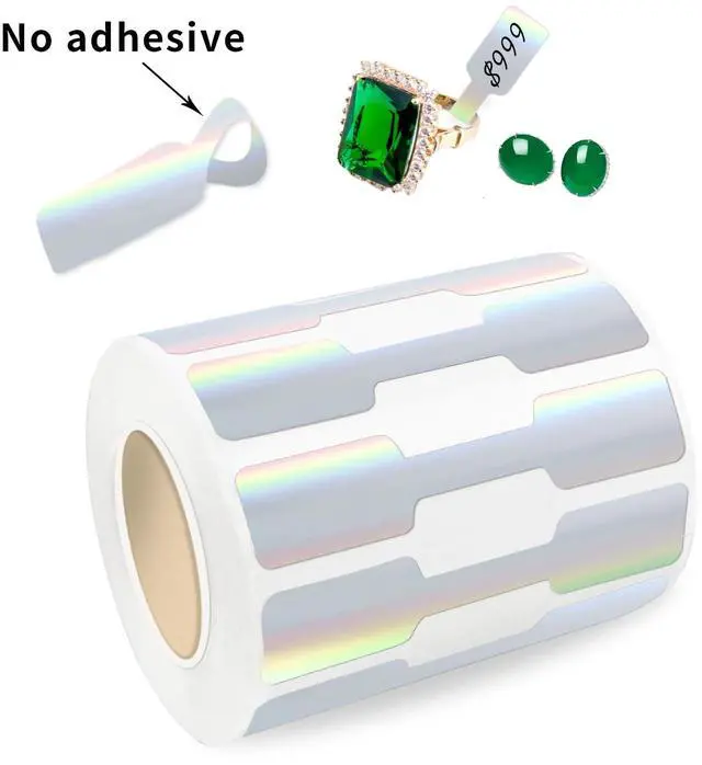 Main image of 500 Pcs Jewelry Tags Roll for Necklace Earring Price Identify,Self Adhesive Silver Laser Blank Dumbbell Jewelry Stickers Labels for Bracelet, Ring, Clothing Display Holographic Laser