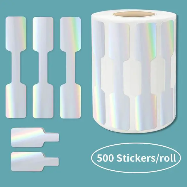 Alt view image 2 of 6 - 500 Pcs Jewelry Tags Roll for Necklace Earring Price Identify,Self Adhesive Silver Laser Blank Dumbbell Jewelry Stickers Labels for Bracelet, Ring, Clothing Display Holographic Laser