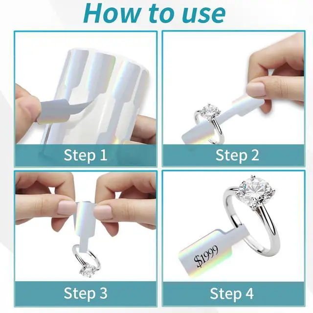 Alt view image 4 of 6 - 500 Pcs Jewelry Tags Roll for Necklace Earring Price Identify,Self Adhesive Silver Laser Blank Dumbbell Jewelry Stickers Labels for Bracelet, Ring, Clothing Display Holographic Laser