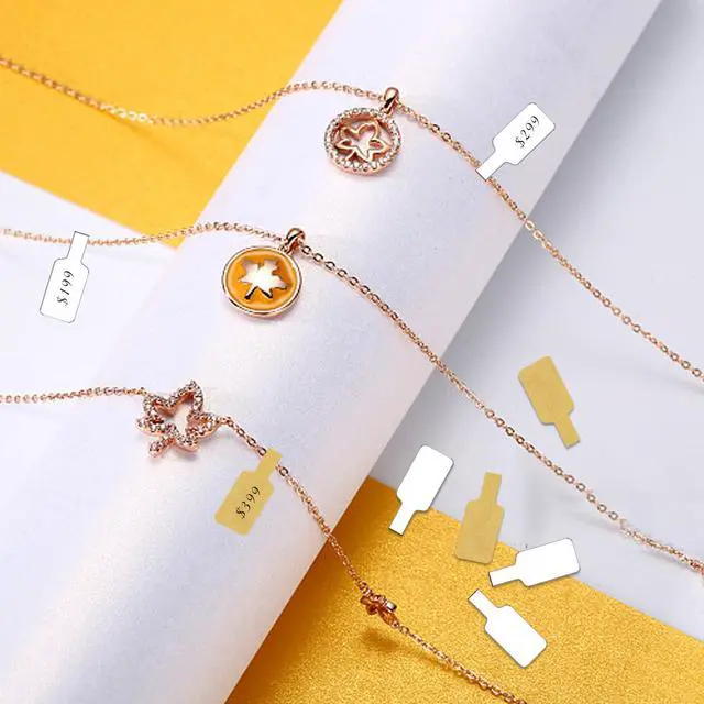 Alt view image 6 of 6 - 500 Pcs Jewelry Tags Roll for Necklace Earring Price Identify,Self Adhesive Silver Laser Blank Dumbbell Jewelry Stickers Labels for Bracelet, Ring, Clothing Display Holographic Laser
