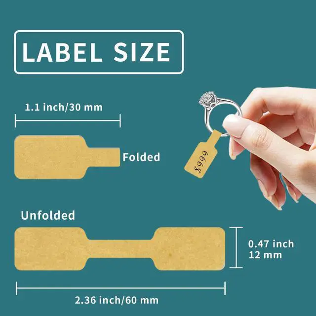 Alt view image 2 of 6 - 550 Pcs Jewelry Tags Roll for Necklace Earring Price Identify,Self Adhesive Kraft Blank Dumbbell Jewelry Stickers Labels for Bracelet, Ring, Clothing Display Kraft