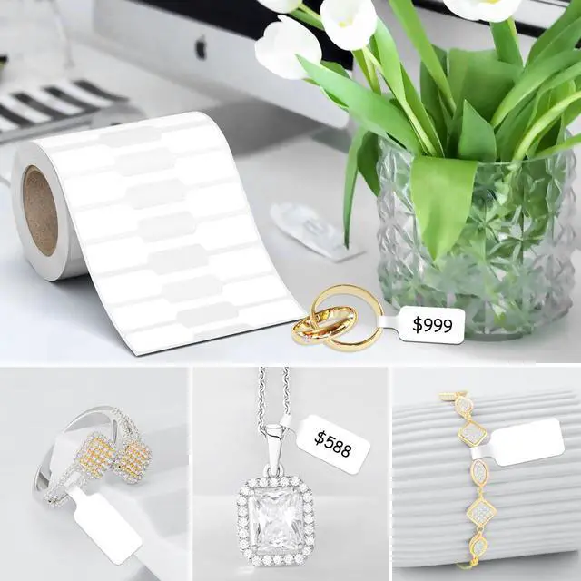 Alt view image 5 of 7 - 500Pcs Jewelry Price Tags Stickers Roll for Necklace Ring Display Labels, Rectangular Self Adhesive Indentification Tags, AveneMark Pricemarker Labels Accessories Display Paper (500Pcs Price Tag)