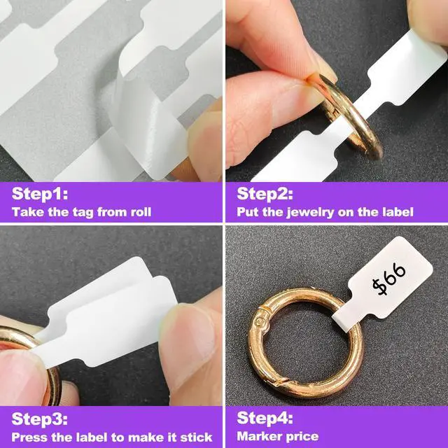 Alt view image 4 of 7 - 500Pcs Jewelry Price Tags Stickers Roll for Necklace Ring Display Labels, Rectangular Self Adhesive Indentification Tags, AveneMark Pricemarker Labels Accessories Display Paper (500Pcs Price Tag)