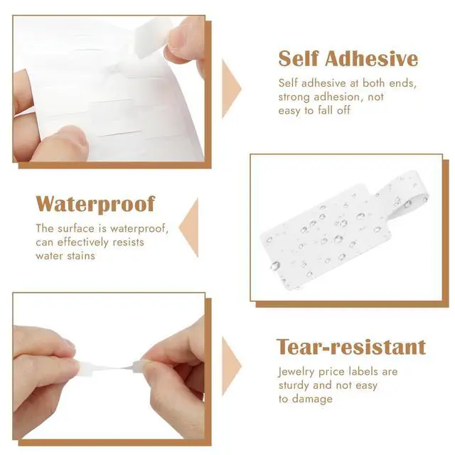 Alt view image 3 of 7 - 1000 pcs Jewelry Tags, Self Adhesive Jewelry Price Tags Stickers, White Blank Rectangle Ring Tag Label for Necklace Earring Bracelet Pricing Identify