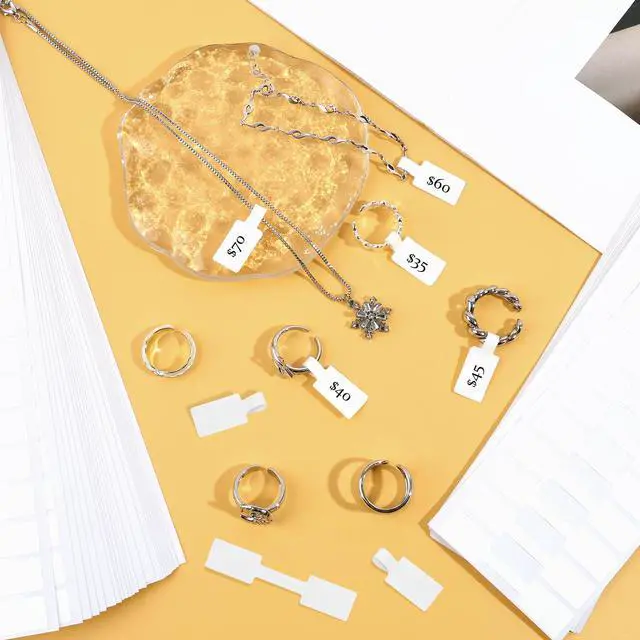 Alt view image 4 of 7 - 1000 pcs Jewelry Tags, Self Adhesive Jewelry Price Tags Stickers, White Blank Rectangle Ring Tag Label for Necklace Earring Bracelet Pricing Identify