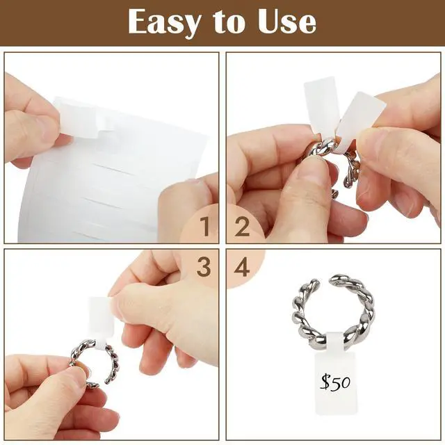 Alt view image 5 of 7 - 1000 pcs Jewelry Tags, Self Adhesive Jewelry Price Tags Stickers, White Blank Rectangle Ring Tag Label for Necklace Earring Bracelet Pricing Identify