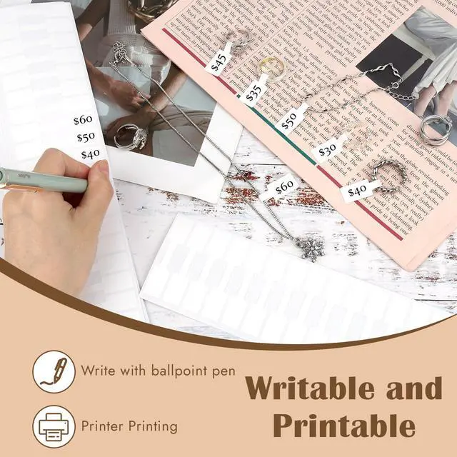 Alt view image 6 of 7 - 1000 pcs Jewelry Tags, Self Adhesive Jewelry Price Tags Stickers, White Blank Rectangle Ring Tag Label for Necklace Earring Bracelet Pricing Identify